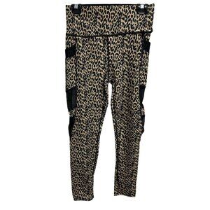 Olsoe Leopard Print High-Waisted Leggings Size Large Mesh Activewear Gorpcore